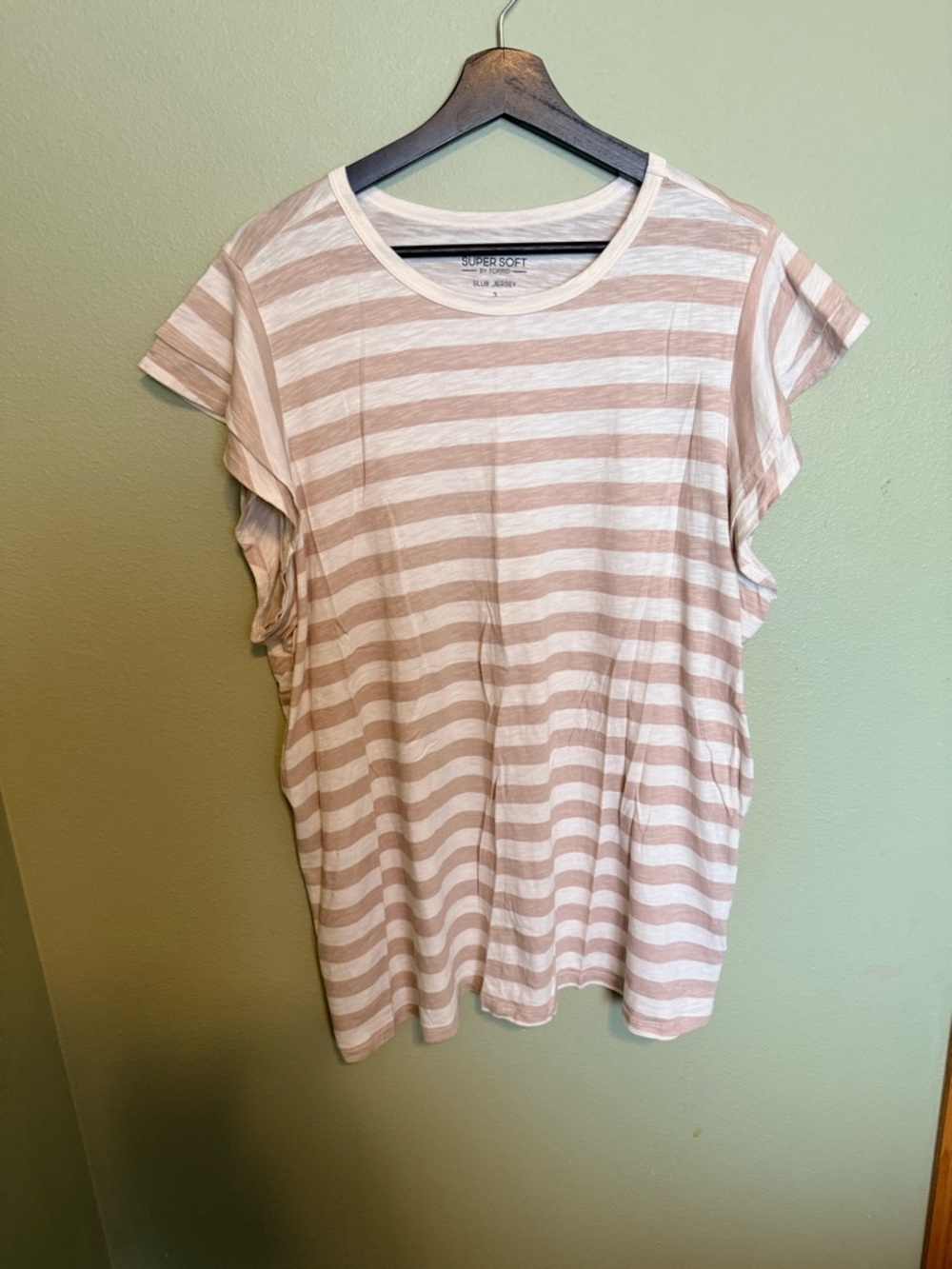 torrid Tan & White Striped Flutter Sleeve Tee